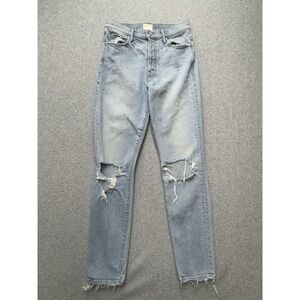 Mother x Miranda Heart Jeans Womens 27 Blue Distressed Ripped Skinny Raw Hem USA